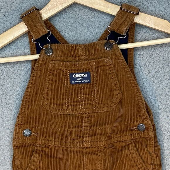 VTG OshKosh B’gosh Vestbak Brown Corduroy Flannel Bib Overalls Baby Boy 18M - Picture 2 of 9